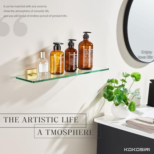 KOKOSIRI Floating Tempered Glass Shelf 16x56 Inch