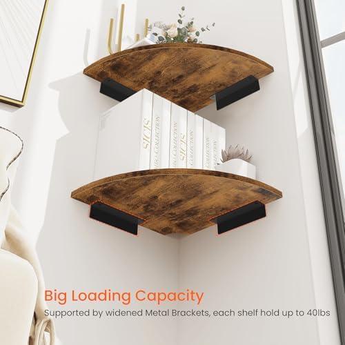 Homode Corner Wall Shelf 12 Inch Wide Rustic Brown Floating Shelves Set of 4