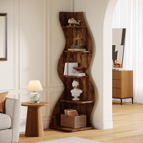 Tribesigns Wavy Corner Shelf 5-Tier Bookcase with Curvy Design for Modern Living Room