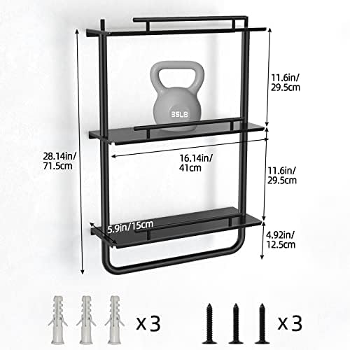 3 Tier Floating Shelves Black with Frame and Towel Rack