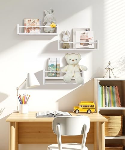 White Floating Bookshelf Wall Set of 3 for Nursery