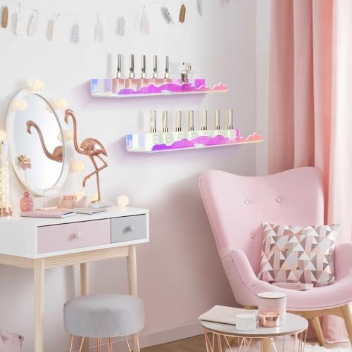 Rainbow Glitter Floating Shelves Set of 2 for Home Decor