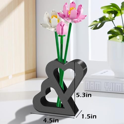 Double Heart Vase for LEGO Flower Display - Black