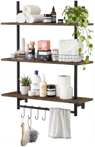 3 Tier Floating Wall Shelves with Towel Bar for Kitchen and Bathroom