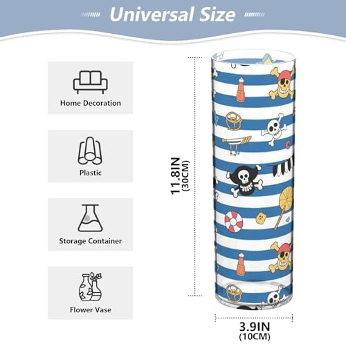 Blue White Striped Pirate Skull Plastic Hurricane Candle Holder 118 x 39 Inch