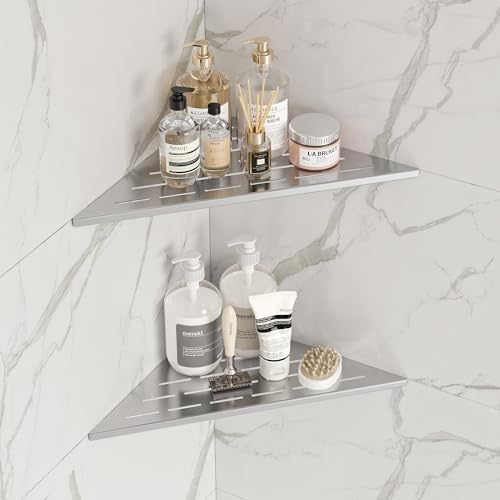 Neodrain 10 Inch Brushed Steel Corner Shelf Set of 2 No Drilling