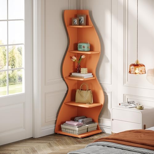 Tribesigns Wavy Corner Shelf Set of 2 Modern 5-Tier Bookshelf with Curvy Shape