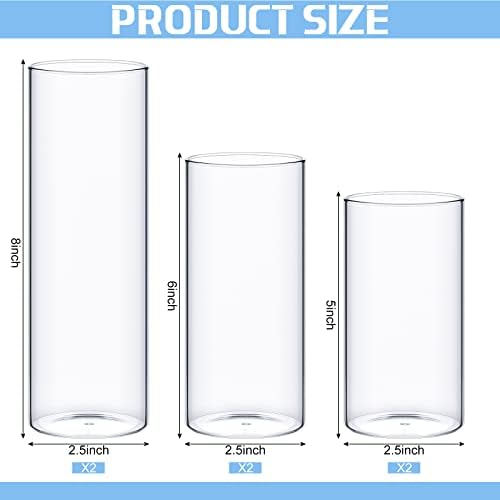 6 Pcs Glass Cylinder Vases for Centerpieces 5 6 8 Inch Tall Clear Decor Vases
