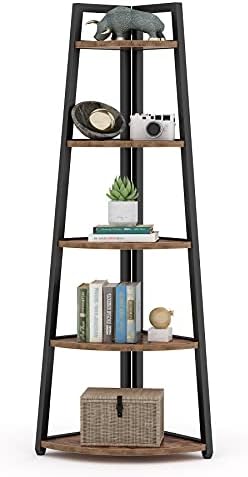 LITTLE TREE 5 Tier Tall Corner Bookshelf for Small Space