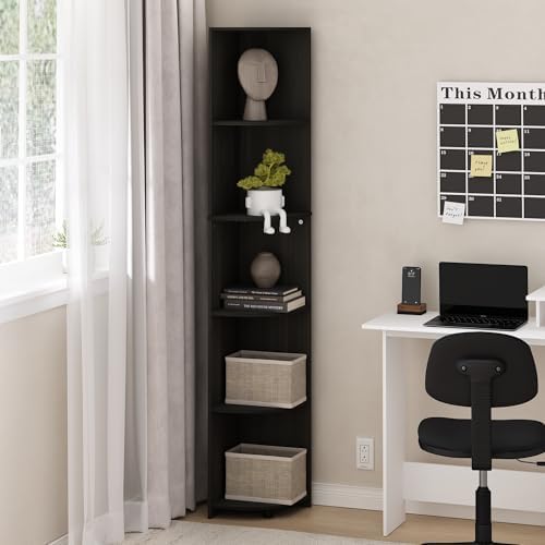 Furinno Econ 5-Tier Corner Shelf Bookcase in Espresso