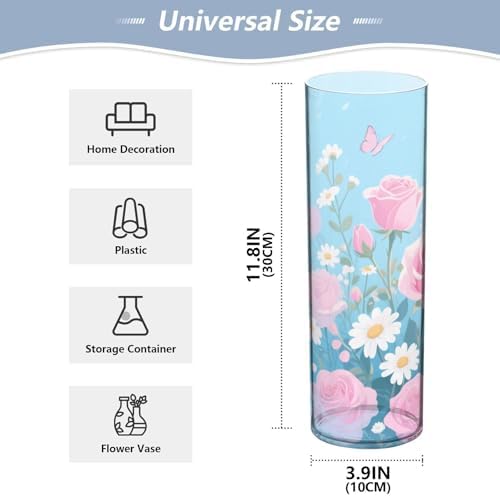 Pink Rose Flowers and Butterflies Hurricane Floating Candle Holder 118 x 39 Inch