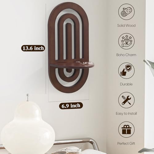 Boho Decor Wall Floating Shelves with Arched Design Set of 2 Dark Brown
