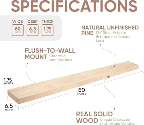 Homeforia 60 Inch Solid Wood Floating Shelf Set of 2