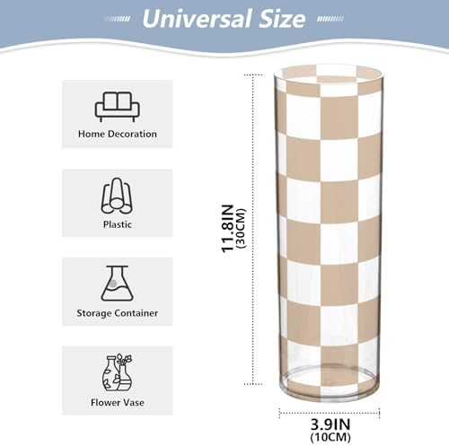 Brown And White Plaid Plastic Hurricane Candle Holder