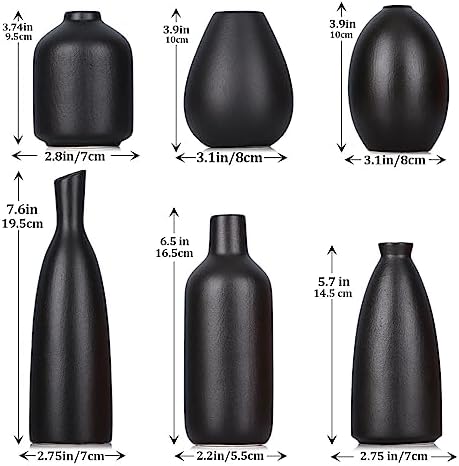 6 Pack Small Black Ceramic Bud Vases for Home Decor