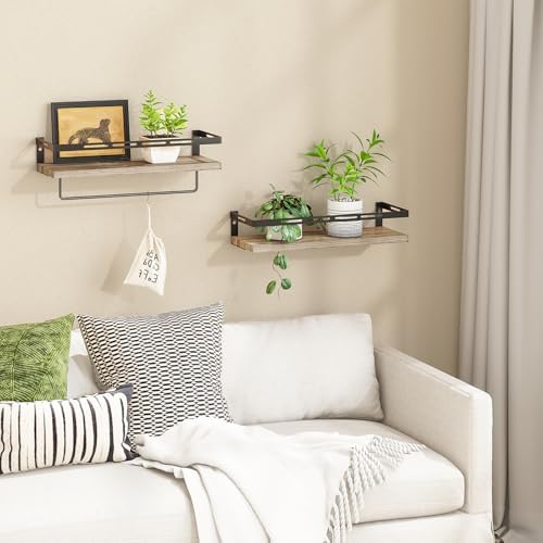 YGEOMER Floating Shelves Bathroom Organizer Over Toilet Wall Mount Rustic Brown Black