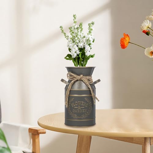 Rustic Galvanized Flower Bucket Vintage Style Decorative Planter Grey Finish