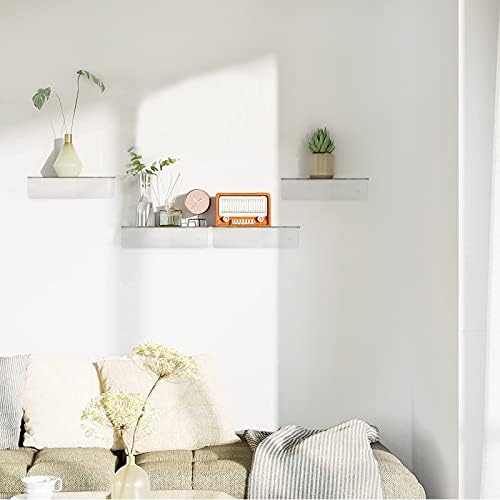Clear Acrylic Floating Shelves 9 Inch Set of 4 No Drill Wall Mount