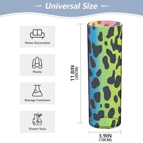 Chic Rainbow Leopard Print Plastic Cylinder Vase 118 x 39 Inch Decorative