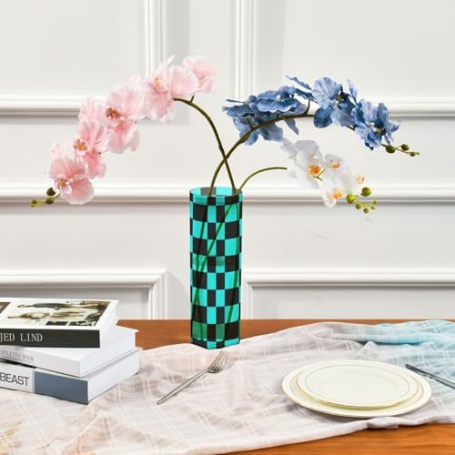 Buffalo Plaid Check Black Cyan Cylinder Vase 118 x 39 Inch