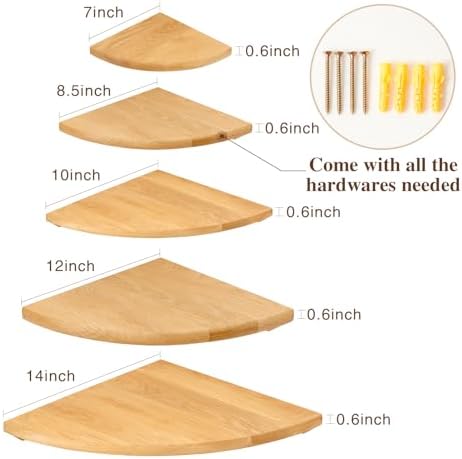 Oak Floating Corner Shelves 14 Inch Solid Wood Wall Mounted Shelf for Home Dcor