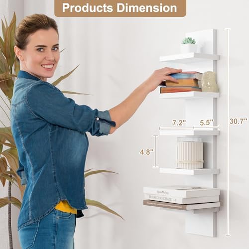 Modern White 5 Tier Wall Shelf Unit 2Pack