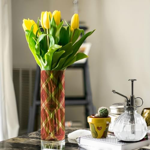 Chequer Pattern Red Gold Plastic Cylinder Vase 118x39 Inch