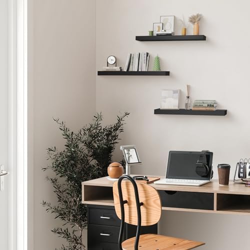 Colima Floating Wall Shelves Set of 3 Black Wood