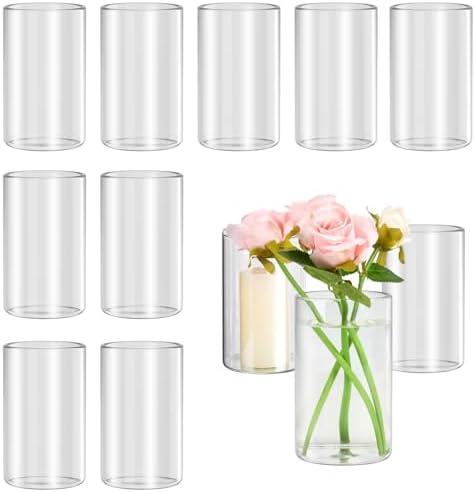 12pcs Clear Glass Cylinder Vases for Centerpieces and Decorations