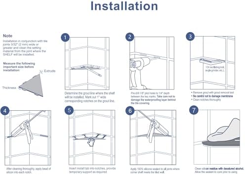 Brushed Corner Shelf for Tile Wall 10 Inch 1 Pack
