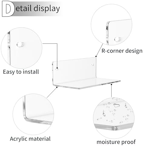 8 Inch Clear Floating Shelf for Wall 2 Pack 4 Depth Acrylic Space Saving Organizer