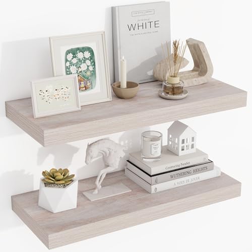 24 Inch Floating Shelves with Washed White Wood Grain