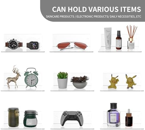 8 Inch Clear Floating Shelf for Wall 2 Pack 4 Depth Acrylic Space Saving Organizer