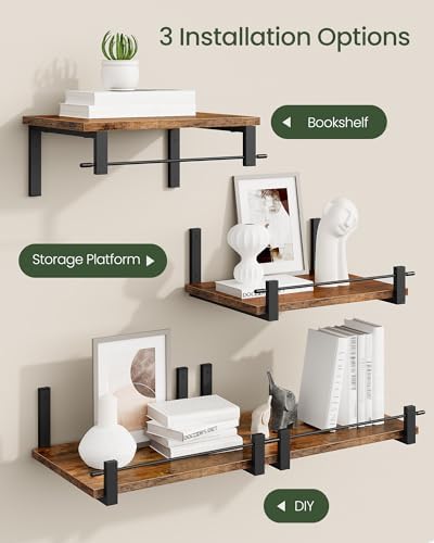 Floating Shelves Set of 2 12 Inch Deep Rustic Brown and Black