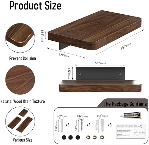 Danpoo 8 Inch Floating Walnut Shelf for Wall