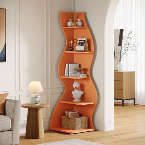 Tribesigns Wavy Corner Shelf Set of 2 Modern 5-Tier Bookshelf with Curvy Shape