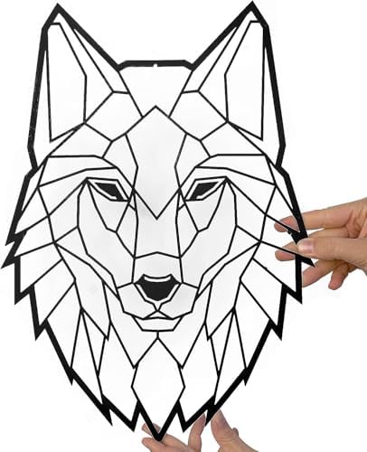 Metal Floating Wall Sculpture with Shades Wolf 43x31cm