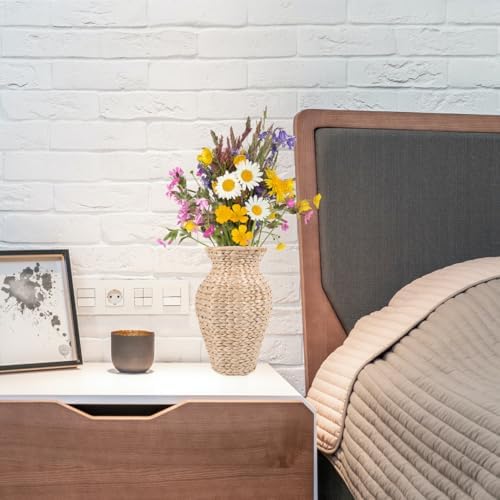 VOSAREA Woven Grass Flower Vase with Rattan Design for Home and Wedding Decor