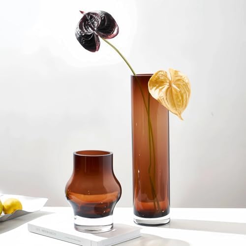 8 Inch Amber Hurricane Candleholder 35lb Thick Glass Vase