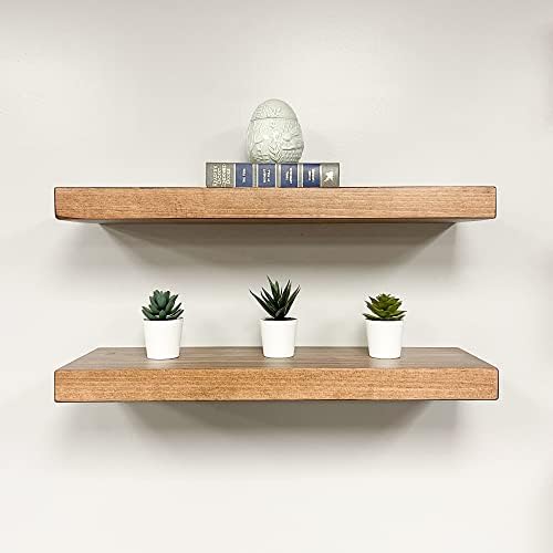 Rustic Floating Shelves Set of 2 Solid Wood Heavy Duty