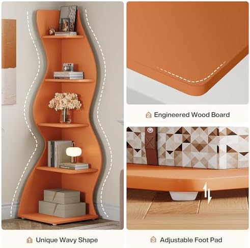 Tribesigns Wavy Corner Shelf Set of 2 Modern 5-Tier Bookshelf with Curvy Shape