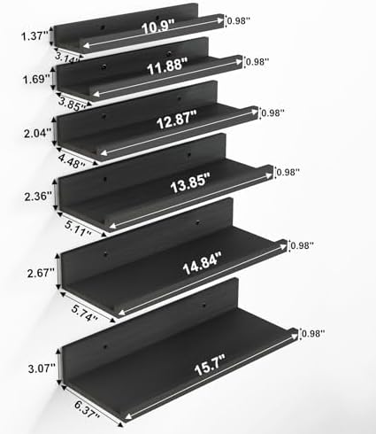 Fixwal Floating Shelves 6-Piece Set Black