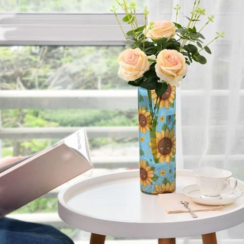 Cute Cartoon Yellow Sunflowers Plastic Vase 118x39 Inch Decorative Candle Holder