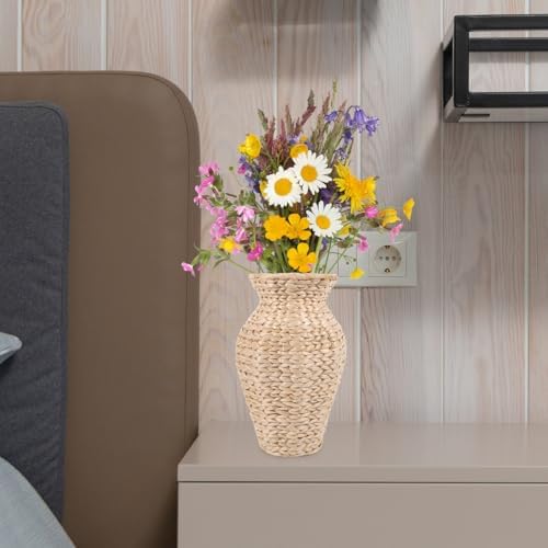 VOSAREA Woven Grass Flower Vase with Rattan Design for Home and Wedding Decor