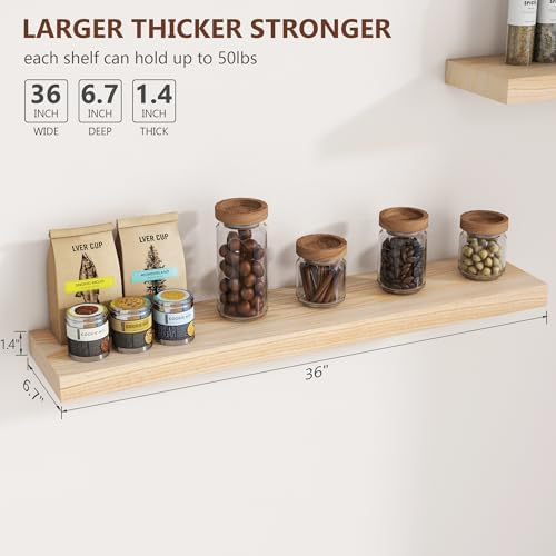 Fuqing Natural Wood Floating Shelves 36 Inch Set of 2
