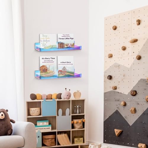 Hiceeden 4 Pack 15 Inch Iridescent Acrylic Floating Shelves for Kids Room and Display