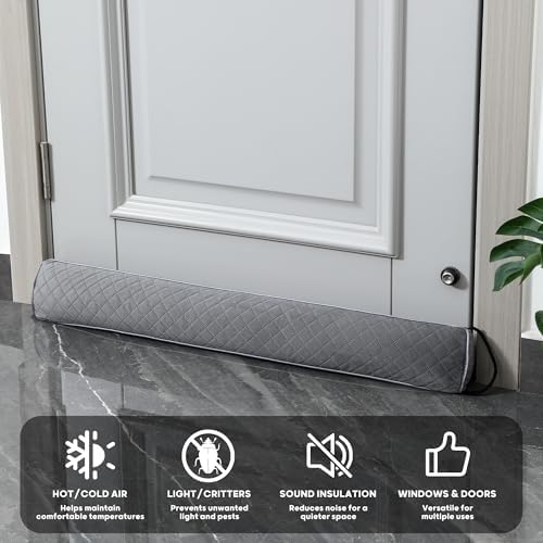 Ciieyuo Weighted Velvet Draft Stopper 42 Curved Bottom Seal for Noise Cold Air and Energy Loss