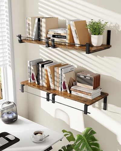 Floating Shelves Set of 2 12 Inch Deep Rustic Brown and Black