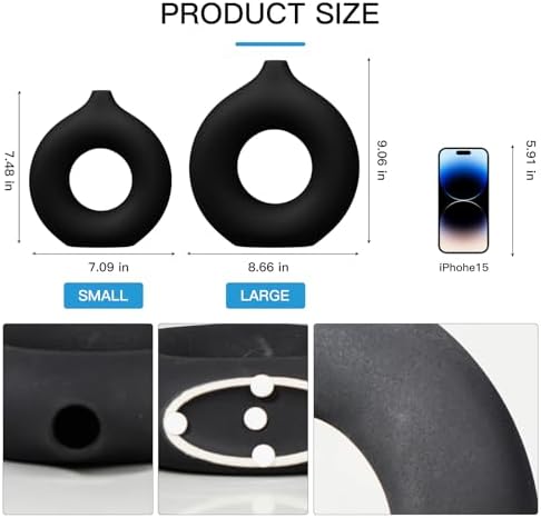 CozyKoala Matte Black Ceramic Donut Vase Set of 2
