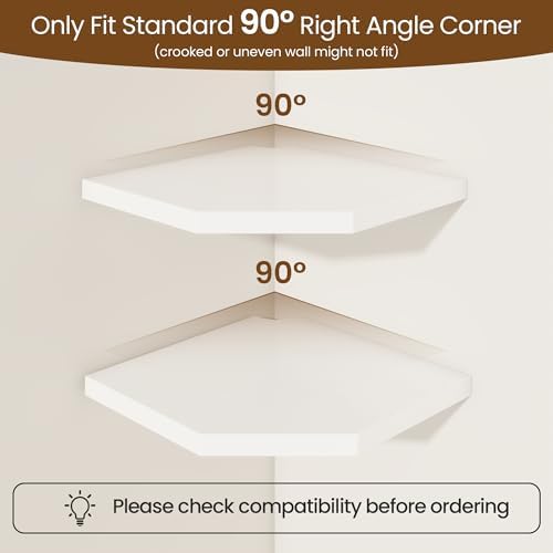 Fun Memories Corner Shelf Wall Mount Solid Oak Floating Shelves with Cable Hole 10in Rustic Design